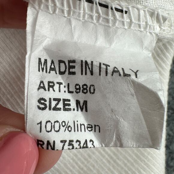 Lungo‎ L'Arno White Short Sleeve Crew Neck Crochet Lace Linen Blouse Medium - Picture 4 of 7